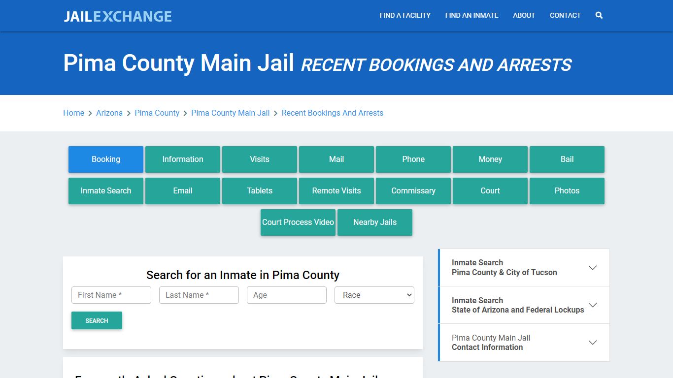 Pima County Main Jail Recent Bookings And Arrests - Jail Exchange